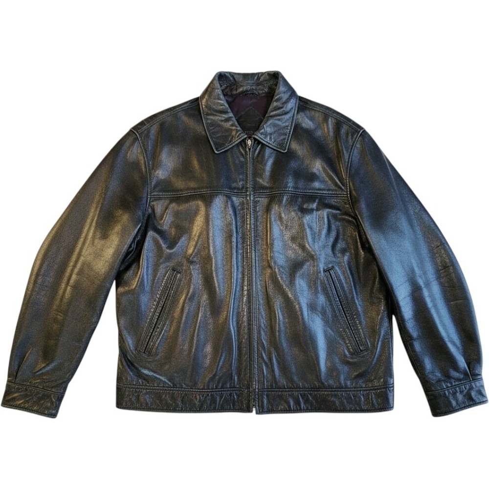 ROUNDTREE & YORKE Lambskin Leather Jacket Mens XL Black Bomber Soft Luxury